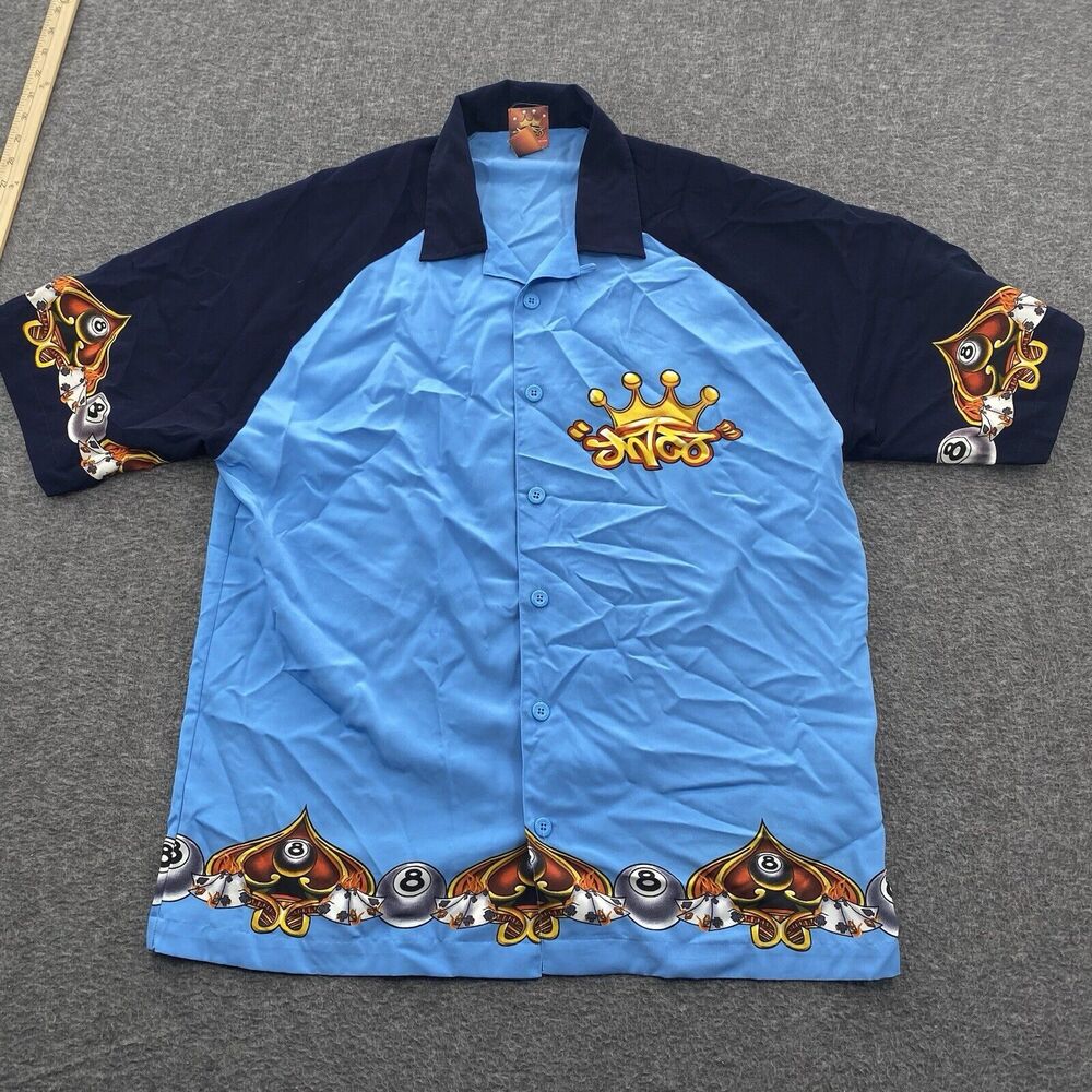 Vintage Jnco Jeans Shirt Mens L Button Up Bowling Pool 8 Ball Flames 90s